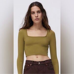 Zara Women's Brown Square Neck Crop Top